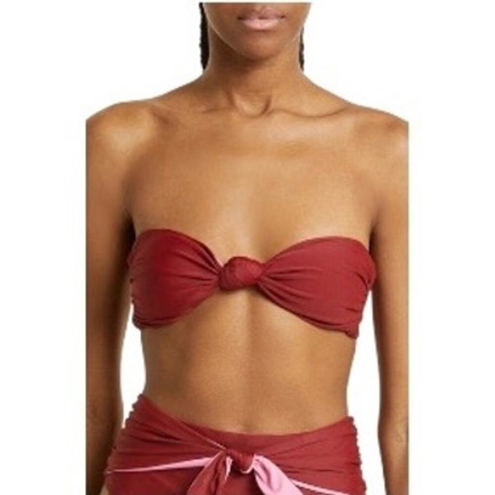 Veronica Beard Gilly Tie-front Bandeau Bikini Top In Brick Size L